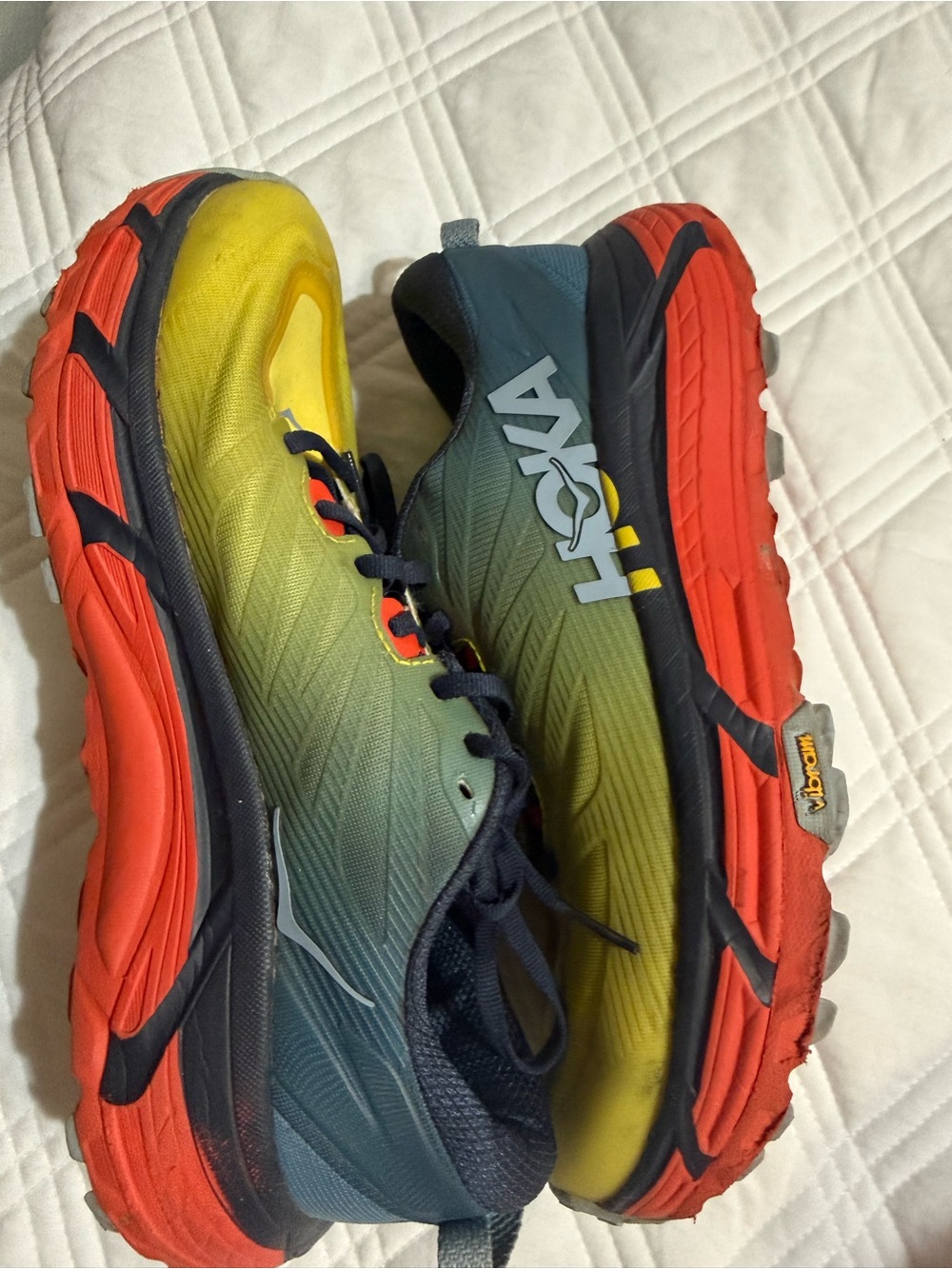 Hoka Men's Gradient Yellow-Green with Red-Orange Sole Running Shoes
